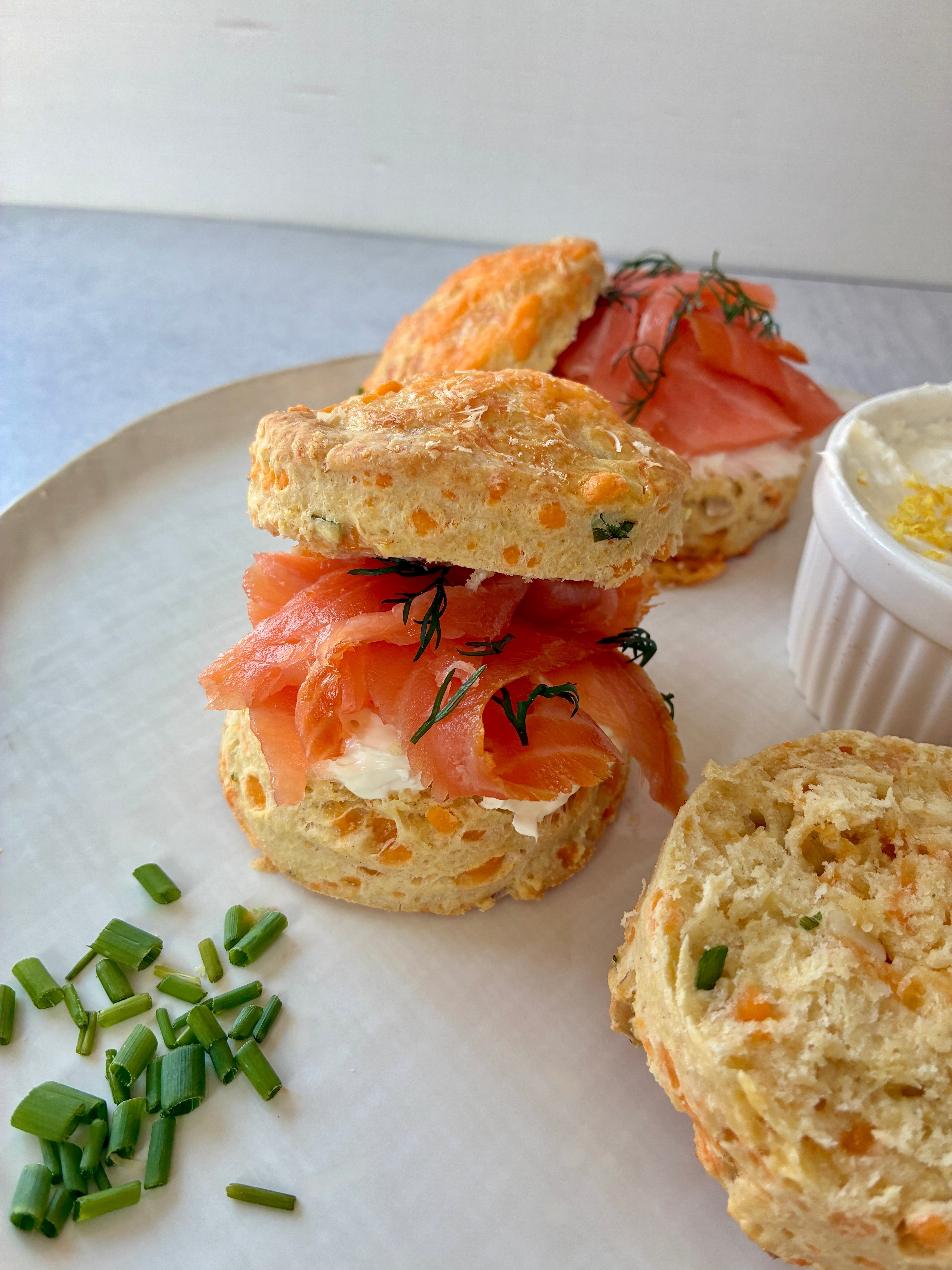 Cheddar & Chive Scones with Smoked Scottish Salmon